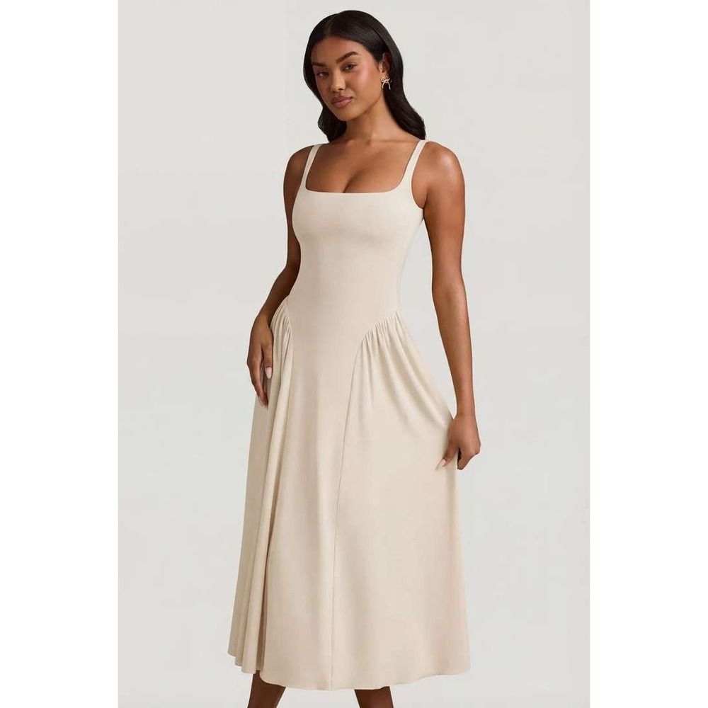 Oh Polly Aireen Modal A-Line Midaxi Dress in Ivory Size Small New With Tags